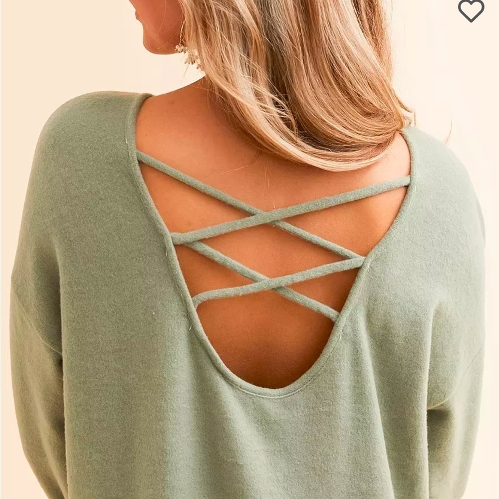 White Crow Palm Green Zana Cozy Pullover Sweater w/ Open Back